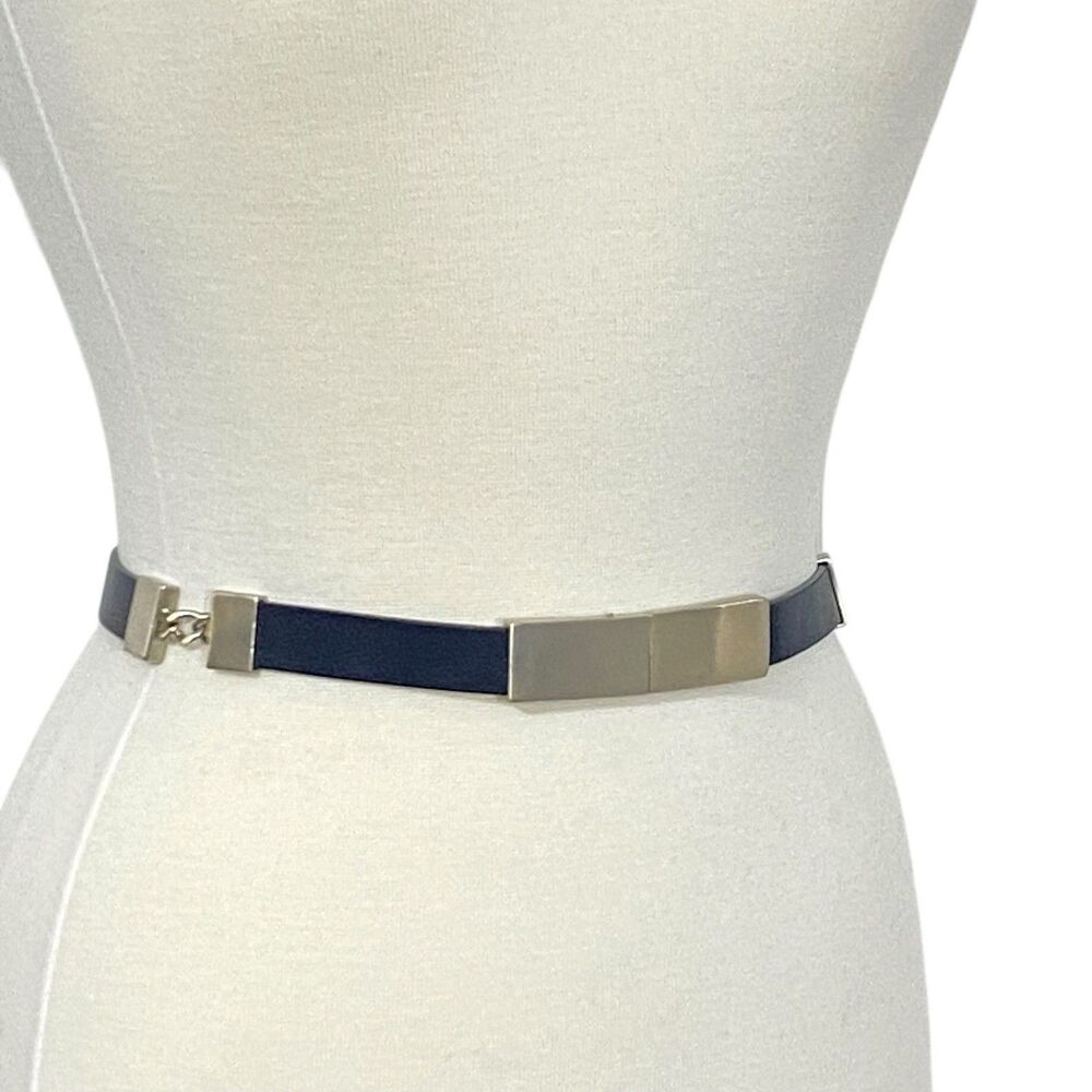 Vtg ST JOHN Black LEATHER Silver Tone Buckle LARGE Narrow CLASSIC Careercore